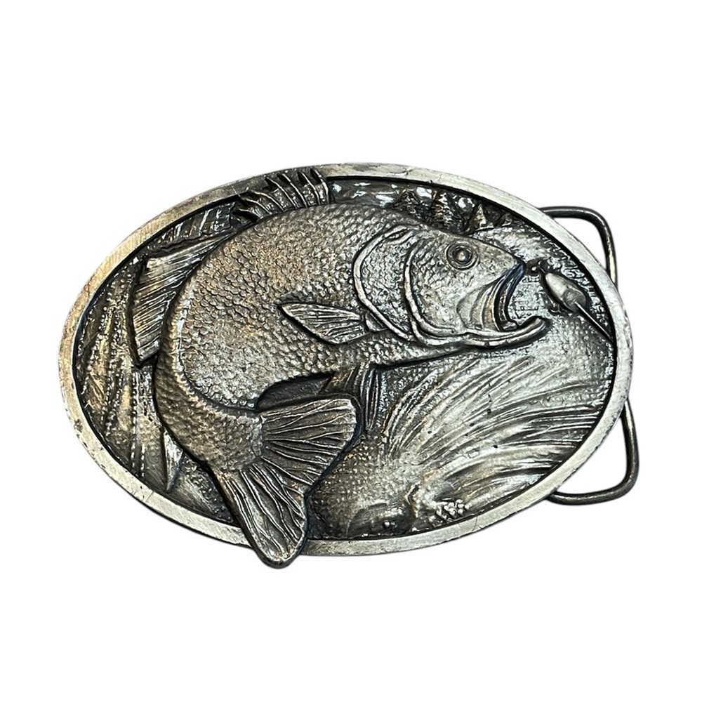 Vintage Collectors.Bergamot Brass Works Belt Buckle 1977 3D Bass Gray Bergamot - Picture 8 of 9
